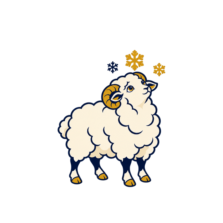 雪を見上げる羊のイラスト（おしゃれ・透過PNG）