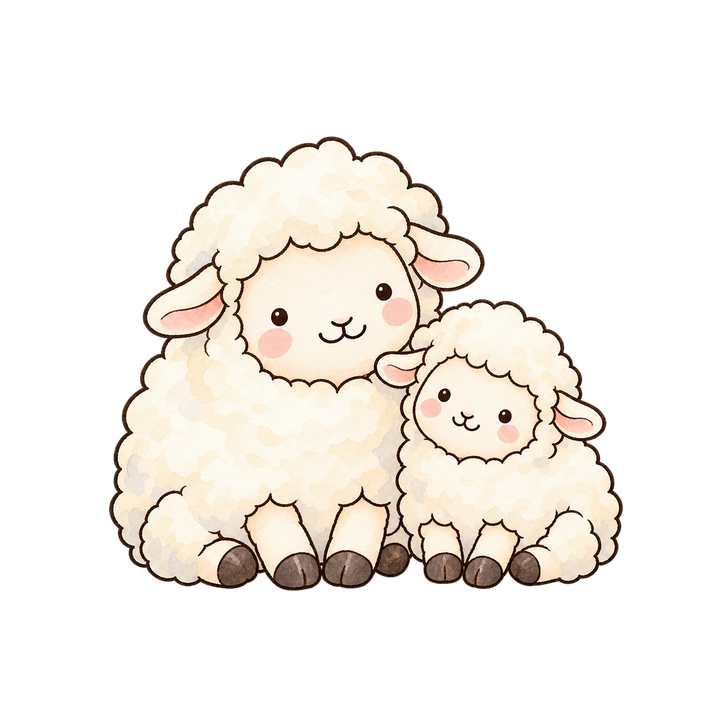 子ひつじと座るひつじのイラスト（手書き・透過PNG）