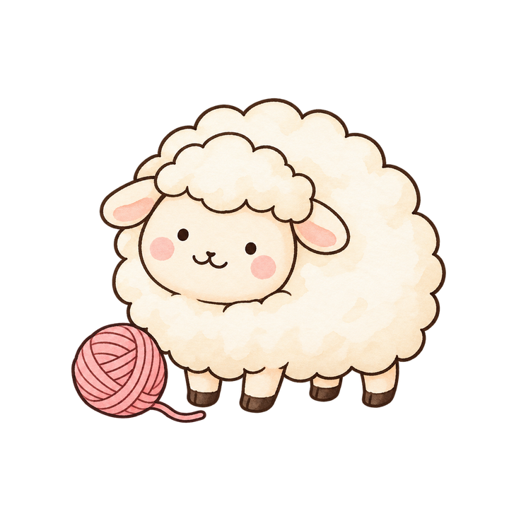毛糸玉で遊ぶひつじのイラスト（手書き・透過PNG）