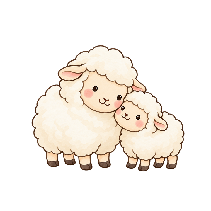 顔を寄せ合うひつじの親子のイラスト（手書き・透過PNG）