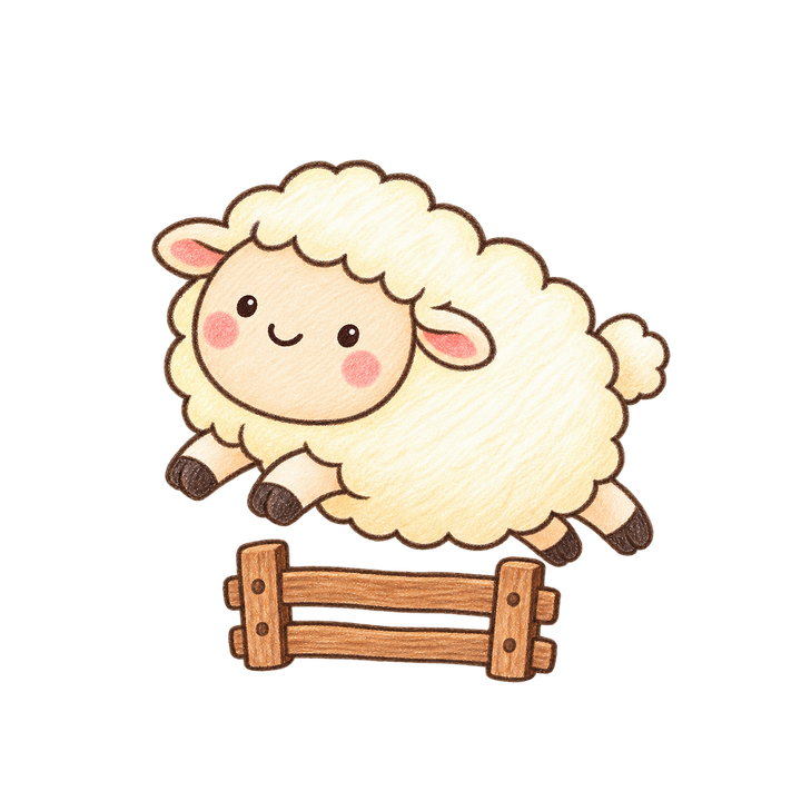 柵を飛びこえるひつじのイラスト（手書き・透過PNG）