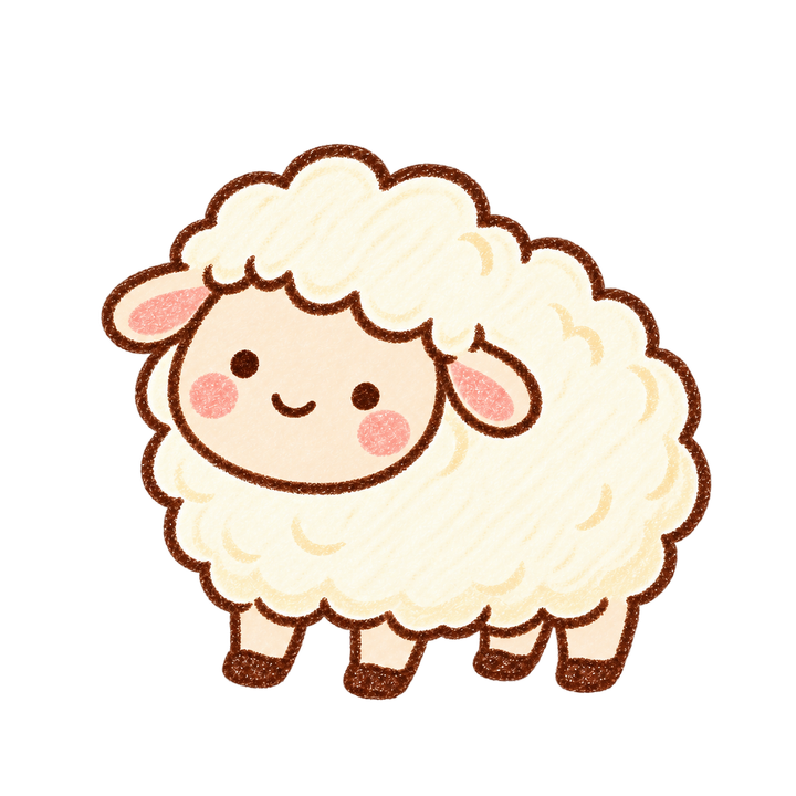 にっこり笑うひつじのイラスト（手書き・透過PNG）
