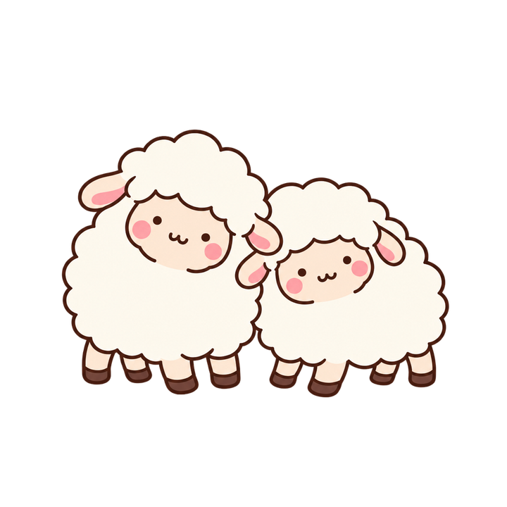 もたれ合う2匹のひつじのイラスト（ゆるい・透過PNG）