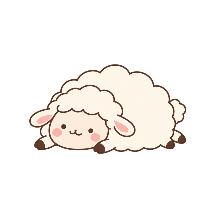 ごろんと寝そべるひつじのイラスト（ゆるい・透過PNG）