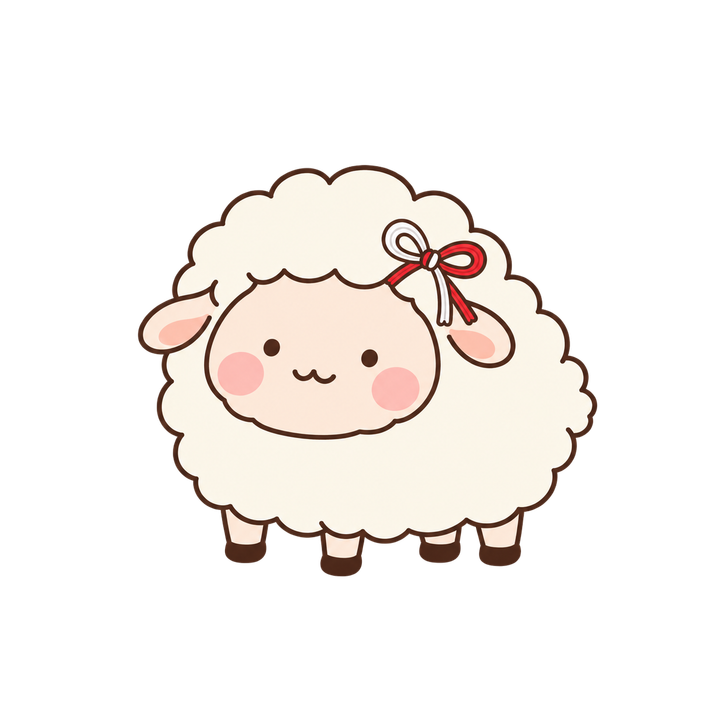 頭に水引をつけたひつじのイラスト（ゆるい・透過PNG）