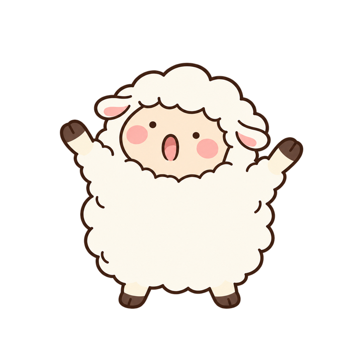 ばんざいするひつじのイラスト（ゆるい・透過PNG）