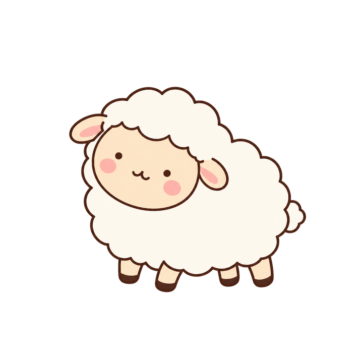 ちょこんと立つひつじのイラスト（ゆるい・透過PNG）