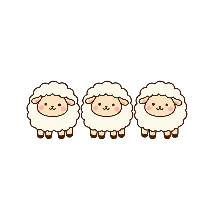並んだ3匹のひつじのイラスト（ゆるい・透過PNG）