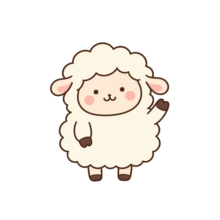 手をふるひつじのイラスト（ゆるい・透過PNG）