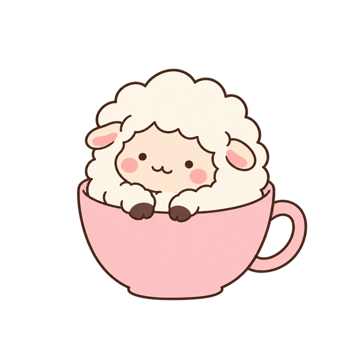 ティーカップに入ったひつじのイラスト（ゆるい・透過PNG）