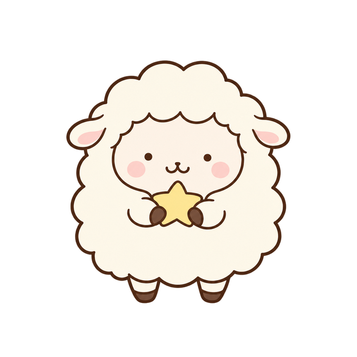 小さな星を持つひつじのイラスト（ゆるい・透過PNG）