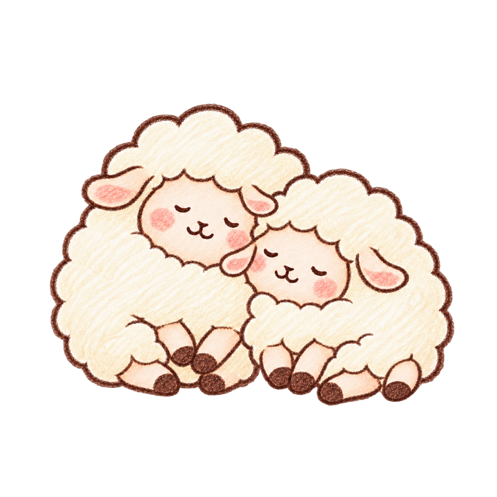 いっしょに昼寝する2匹のひつじのイラスト（ゆるい手書き・透過PNG）