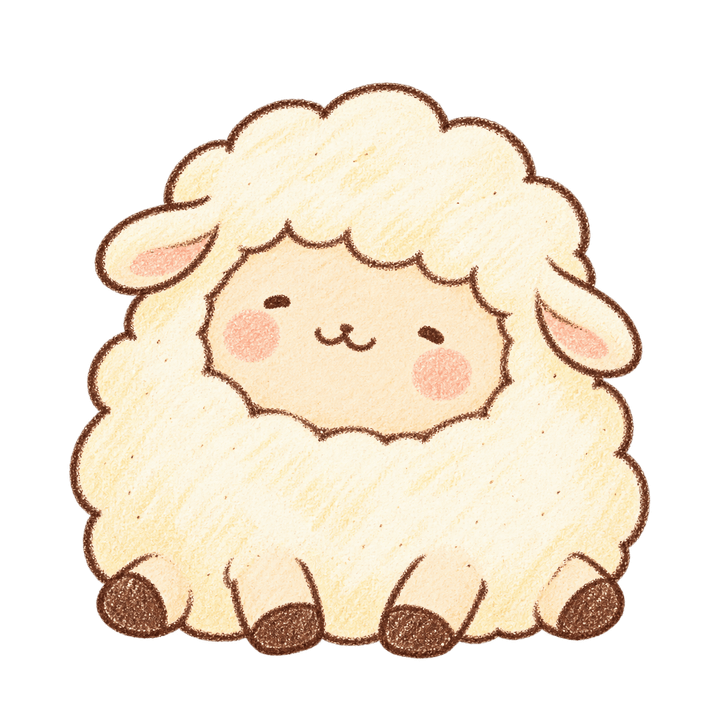 ほっこり座るひつじのイラスト（ゆるい手書き・透過PNG）