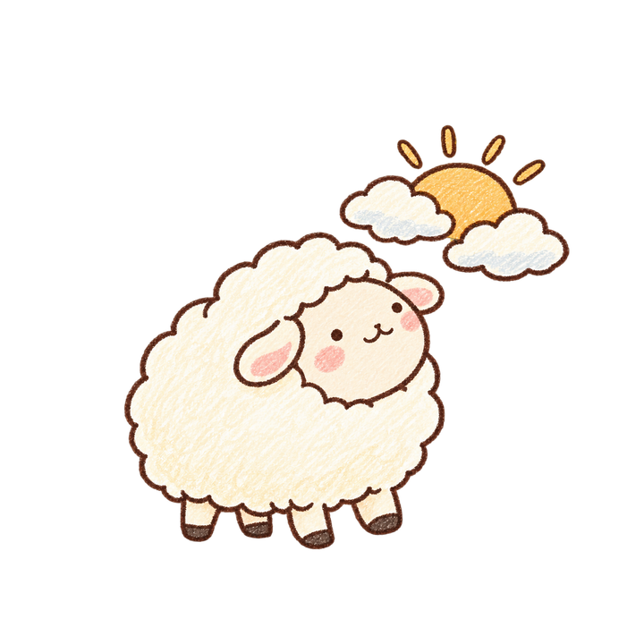 雲間のおひさまとひつじのイラスト（ゆるい手書き・透過PNG）