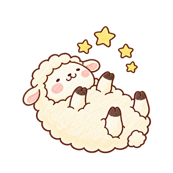 寝ころんで星を数えるひつじのイラスト（ゆるい手書き・透過PNG）