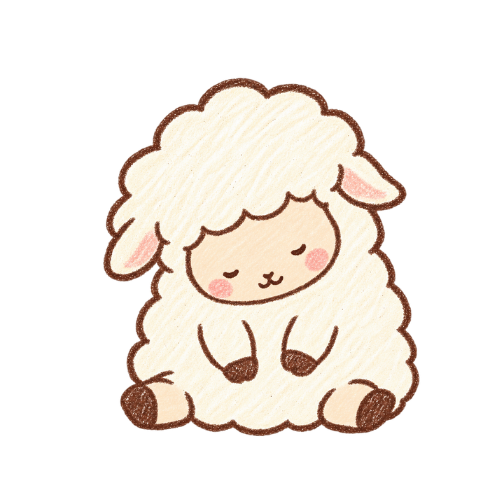 座ったまま居眠りするひつじのイラスト（ゆるい手書き・透過PNG）