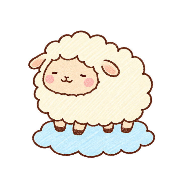 雲に乗ってただようひつじのイラスト（ゆるい手書き・透過PNG）