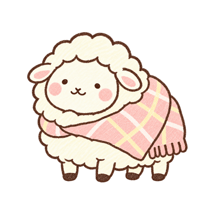 毛布にくるまるひつじのイラスト（ゆるい手書き・透過PNG）
