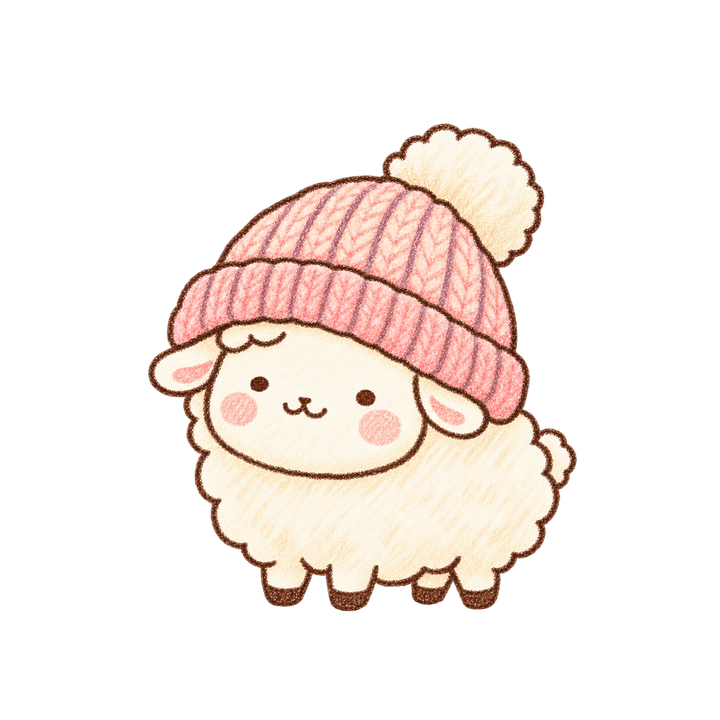 ニット帽からのぞくひつじのイラスト（ゆるい手書き・透過PNG）