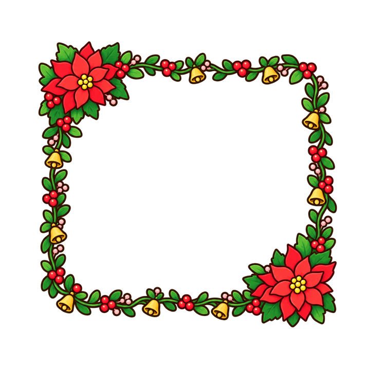 聖誕紅鈴鐺邊框，聖誕節圖案（去背 PNG）