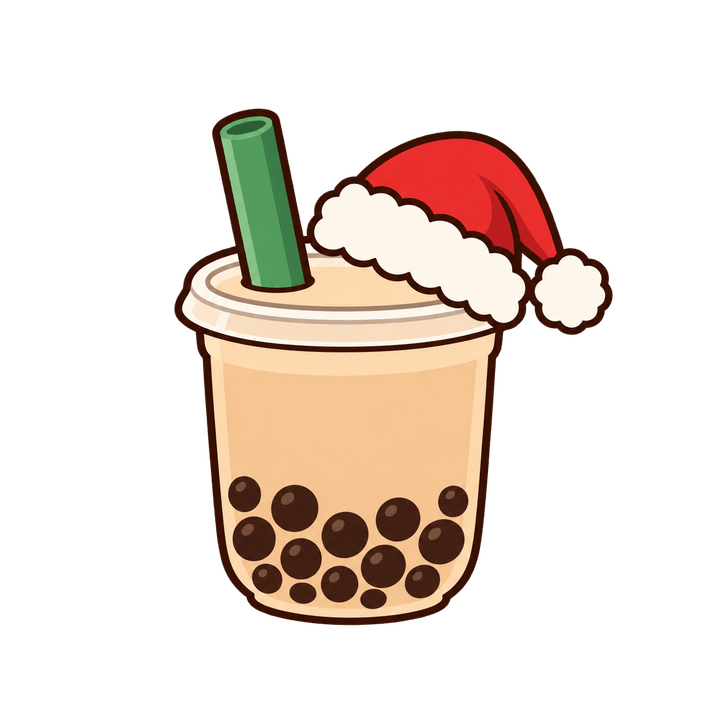 戴聖誕帽的珍珠奶茶，聖誕節圖案（去背 PNG）