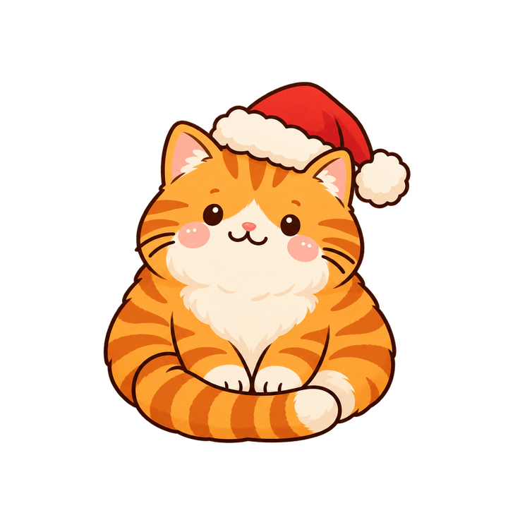 戴聖誕帽的橘貓，聖誕節圖案（去背 PNG）