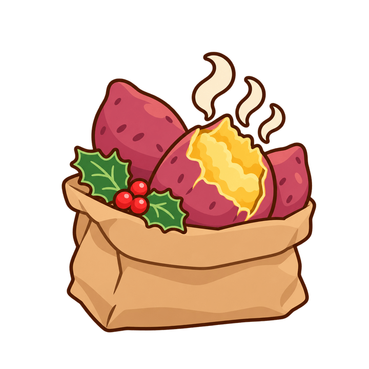 冬天的烤地瓜，聖誕節圖案（去背 PNG）