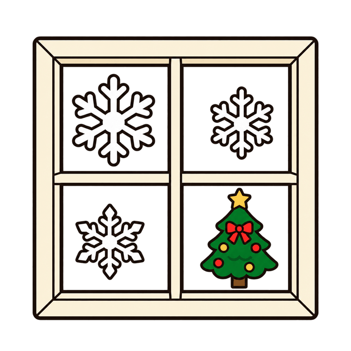 雪花窗貼小窗戶，聖誕節圖案（去背 PNG）