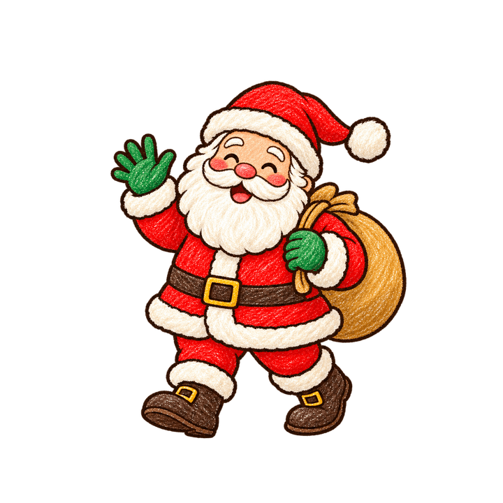 蠟筆聖誕老公公，聖誕節圖案（去背 PNG）