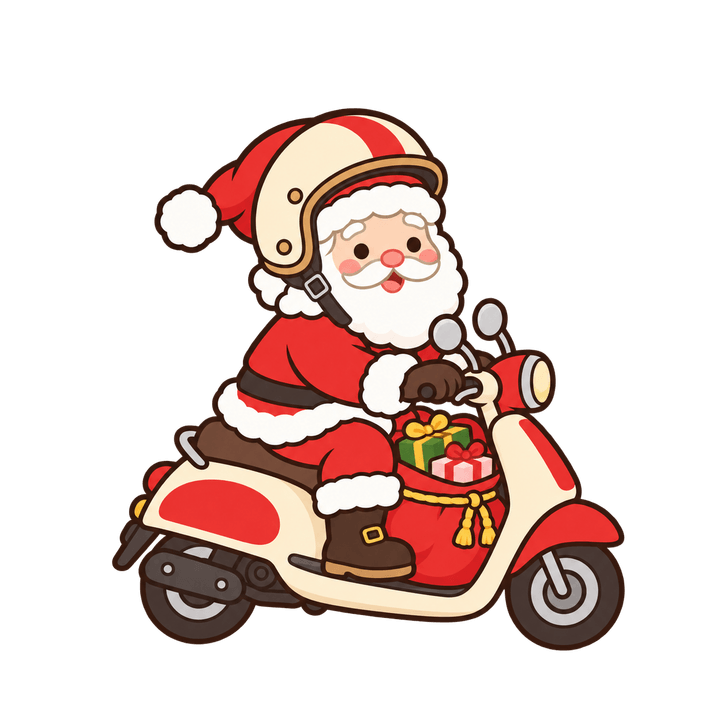 騎機車的聖誕老公公，聖誕節圖案（去背 PNG）