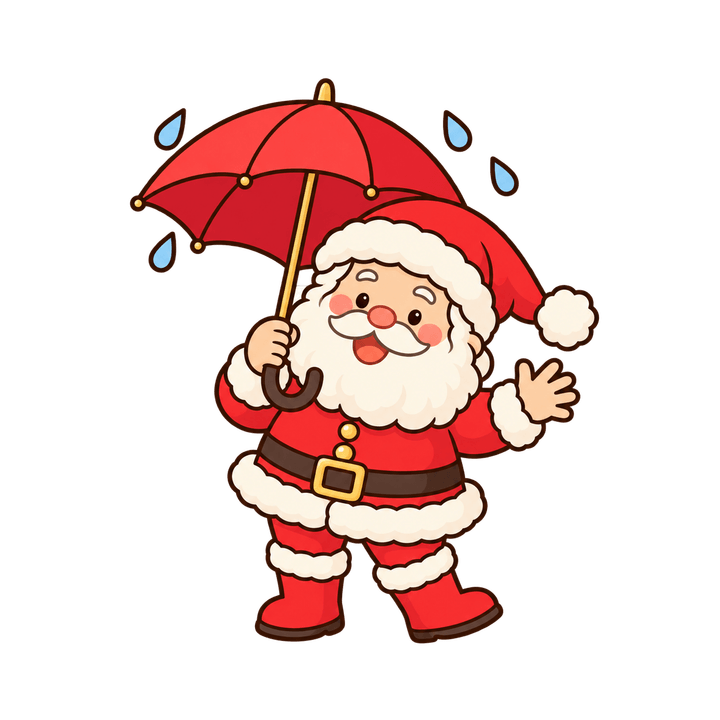 撐傘的聖誕老公公，聖誕節圖案（去背 PNG）