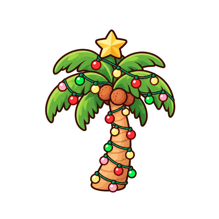掛燈串的椰子樹，聖誕節圖案（去背 PNG）