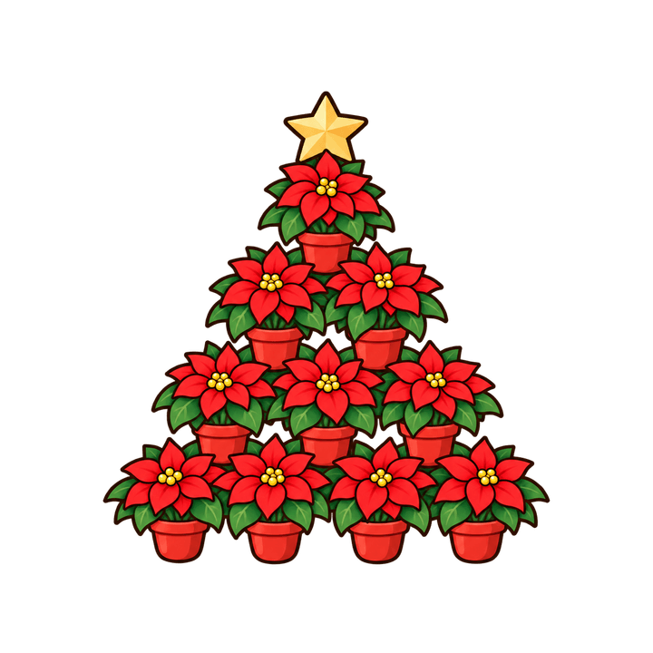 聖誕紅疊成的聖誕樹，聖誕節圖案（去背 PNG）