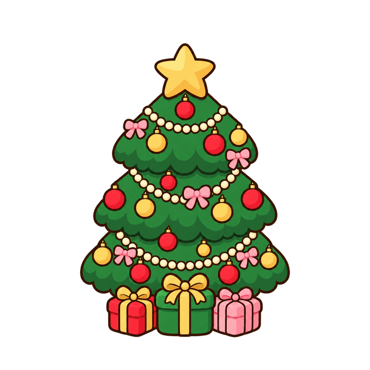 圓胖可愛聖誕樹，聖誕節圖案（去背 PNG）