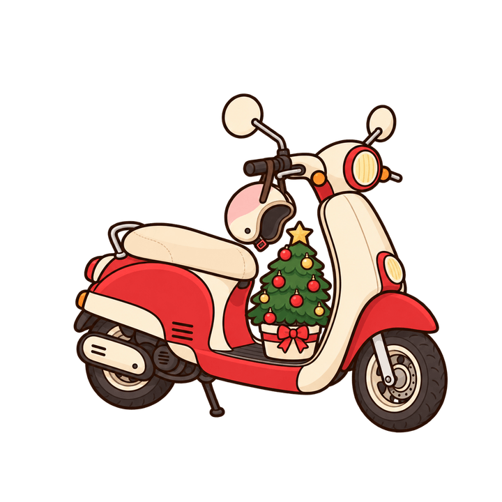 機車載回家的聖誕樹，聖誕節圖案（去背 PNG）