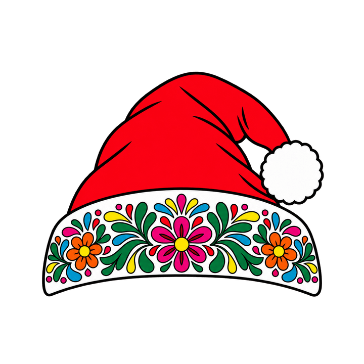 Gorro navideño con flores bordadas PNG sin fondo