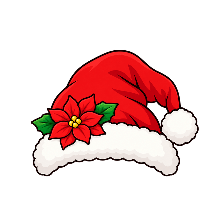 Gorro navideño con flor de nochebuena PNG sin fondo