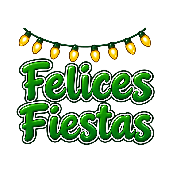 Felices Fiestas en verde con luces PNG sin fondo