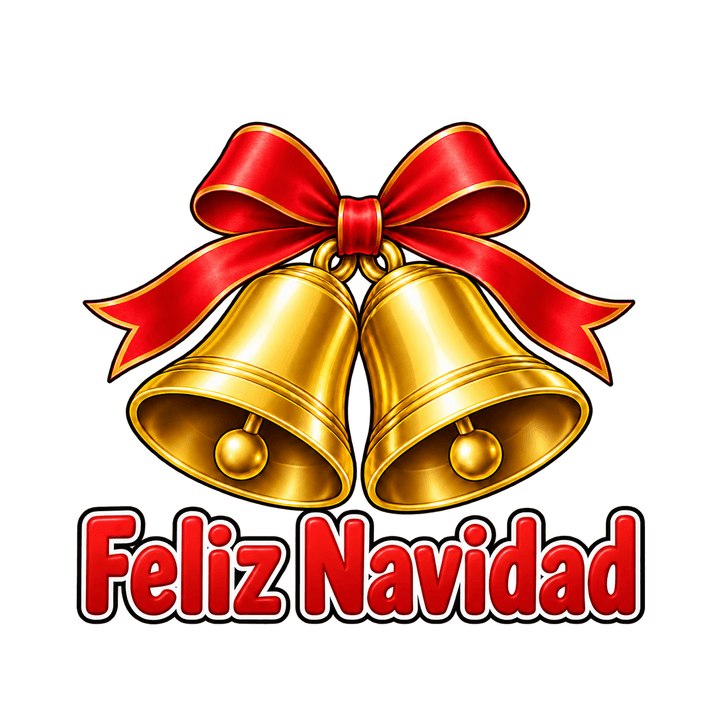 Feliz Navidad con campanas doradas PNG sin fondo