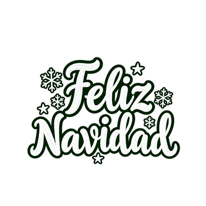 Feliz Navidad en blanco con copos PNG sin fondo