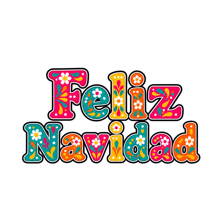 Feliz Navidad con flores de colores PNG sin fondo
