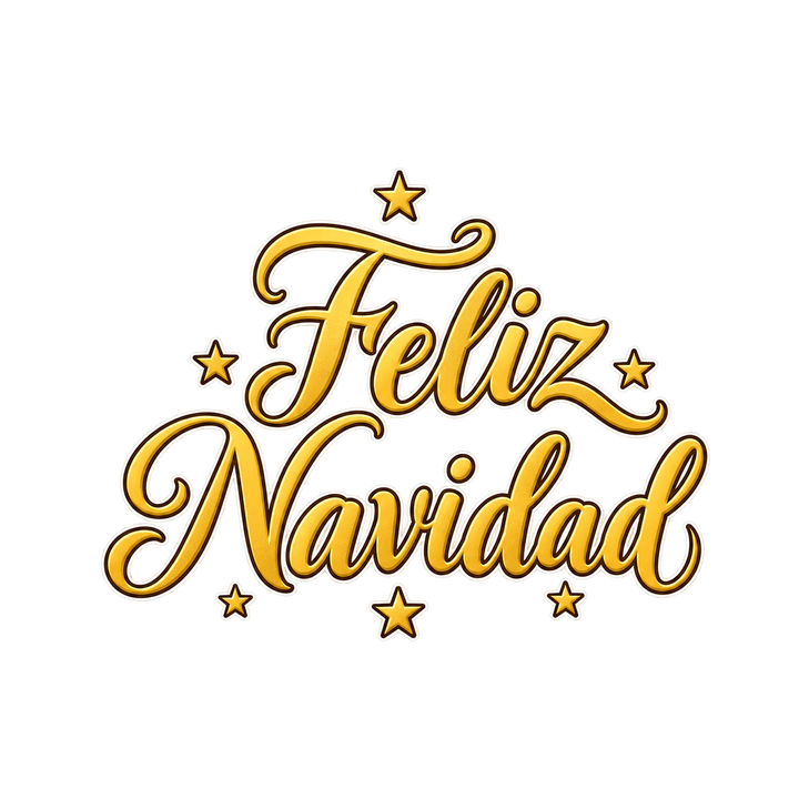 Feliz Navidad en dorado con estrellas PNG sin fondo
