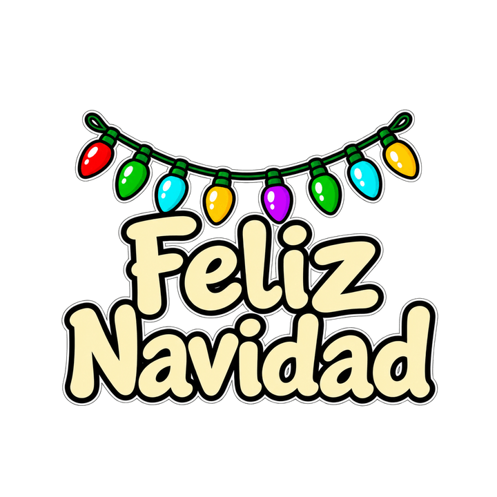 Feliz Navidad con luces de colores PNG sin fondo