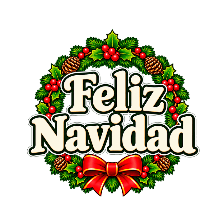 Feliz Navidad con corona navideña PNG sin fondo
