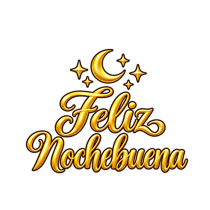 Feliz Nochebuena en dorado con luna PNG sin fondo