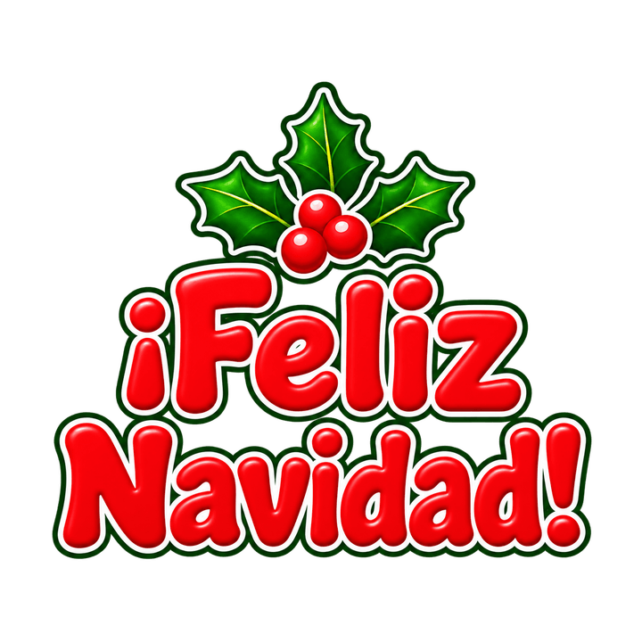 ¡Feliz Navidad! en rojo con acebo PNG sin fondo