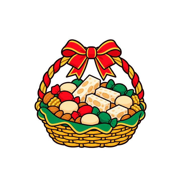 Cesta navideña con turrón y polvorones PNG sin fondo