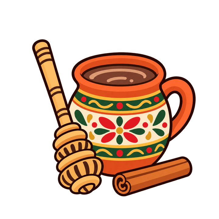 Chocolate en jarrito con molinillo PNG sin fondo