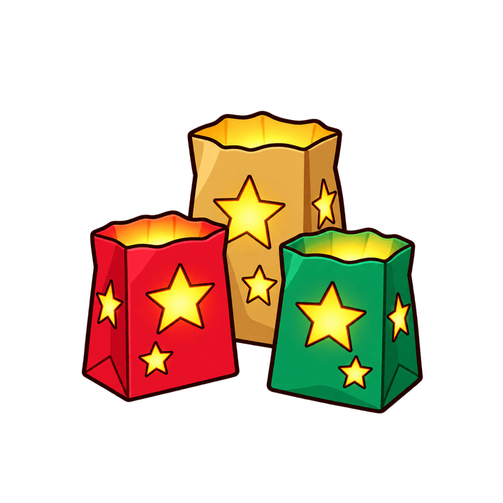Tres farolitos de papel con estrellas PNG sin fondo