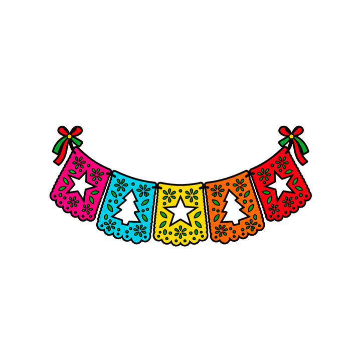 Papel picado con estrellas y árboles PNG sin fondo